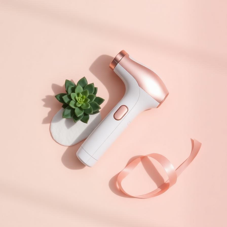 At-home laser hair removal device on a soft pink background
